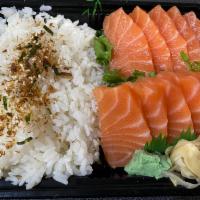 Sake Don Entree · Twelve pieces of salmon over sushi rice. Served with miso soup or salad. 