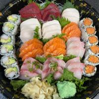 Sashimi Special for 2 Entree · Assorted 36 pieces of sashimi, California roll and spicy tuna roll. Served with miso soup or...