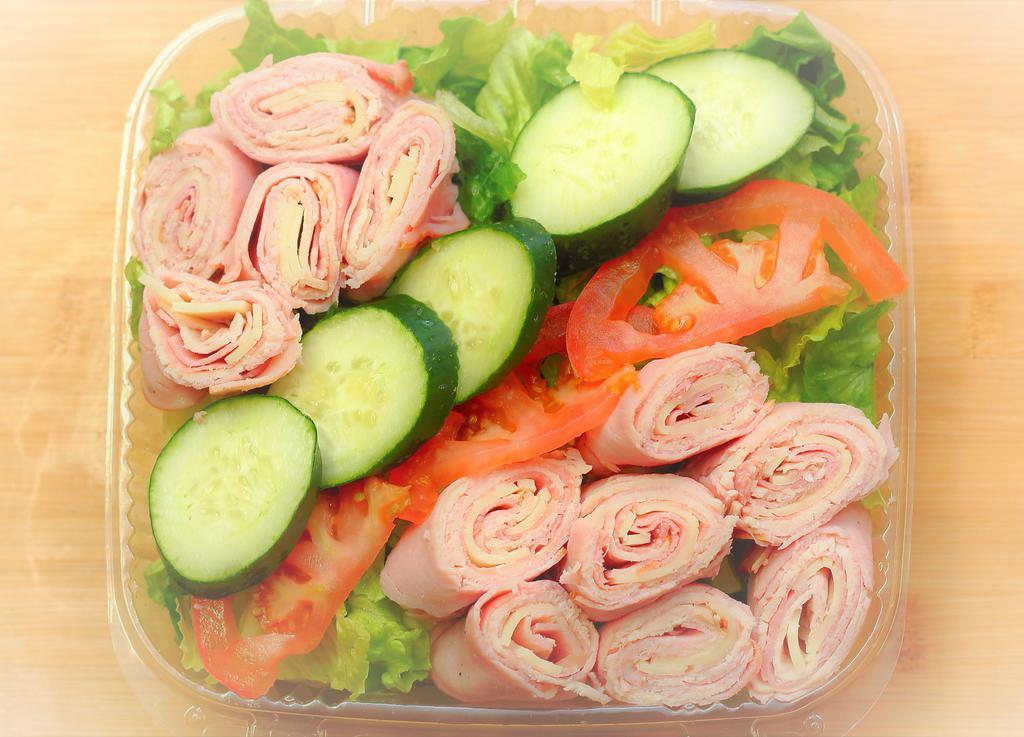 Liberty's Chef Salad · Romaine lettuce, turkey, ham, salami, provolone, cucumber, tomatoes and balsamic vinaigrette.