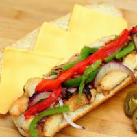 Chicken Fajita Hat Sandwich  · Grilled chicken ,red onion, green pepper, roasted pepper and cheddar cheese 