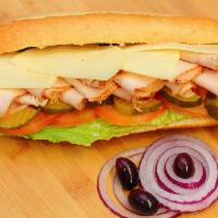 Turkey and Provolone Sub · Turkey, provolone cheese, tomatoes and honey cup mustard.