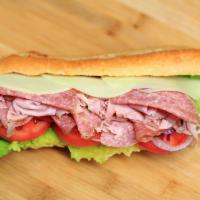 Italian Hero Sub · Black forest ham, salami, pepperoni, provolone cheese, roasted pepper, lettuce, tomatoes, re...