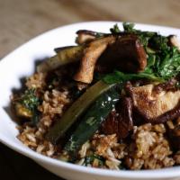 Vegetable Chaufa · Peruvian style fried rice with zuchini, baby spinach, shitake mushrooms, red peppers, scramb...