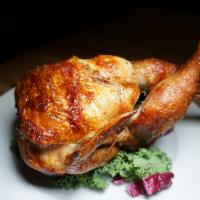 Pollo a la Brasa · Farm fresh, non-GMO, no hormone fossil farms Peruvian marinated 1/2 rotisserie chicken with ...