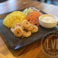 Ouzo Shrimp Bowl · Marinated shrimp, LVG garlic aioli sauce, myzithra cheese, lettuce, tomato, onion