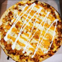 Buffalo Chicken Tortizza · Our Oven Baked Twist of a 