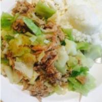Kalua Pig and Cabbage · Smoked pulled pork sauteed with cabbage. 