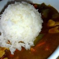 Chicken Curry with Rice · Chicken and veggies in a curry sauce over rice.