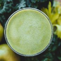 Strong Greens · Fresh squeezed kale, spinach, cucumber, celery, ginger and lemon.
