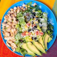Mexican Salad · lettuce, cucumber-cilantro dressing, tomato, yellow corn, black beans, cucumber, cheese and ...