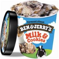 Ben and Jerry's Milk Cookies · Vanilla ice cream with a chocolate cookie swirl, chocolate chip, and chocolate chocolate chi...