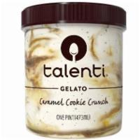 Talenti Caramel Cookie Crunch · Slow cooked sweet cream gelato with chocolate cookie crumbles and ribbons of dulce de leche....