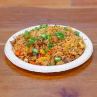 Spicy Mixed Schezwan Fried Rice · Gluten Free. Lactose Free. Rice, eggs, chicken with flavors of sichuan pepper, garlic and se...