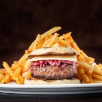 LoLa Burger · 8oz Beef Patty, Aged Cheddar, Red Onion Compote, Foie Gras Sauce