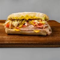 Hoagie Sandwich · Choice of meat (Turkey or Ham), Cheese, Lettuce, Tomatoes, Pickles, Banana Peppers, Onions, ...