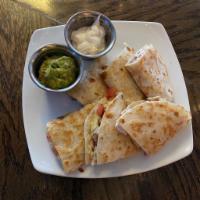 Coach's Quesadilla · Flour tortilla filled with chihuahua cheese and pico de gallo.  Served with salsa and guacam...