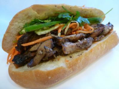 4. Chicken Sandwich · 5 spice chicken, marinated carrots and daikons, cilantro, cucumber, jalapenos in hot french baguette.