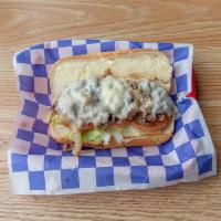 Cheesesteak · Provolone cheese, grilled onions, lettuce, tomatoes and mayo.
