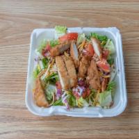 Chicken Teriyaki Salad · Garden greens, cheddar cheese, tomatoes, grilled pineapple, grilled or crispy chicken and te...
