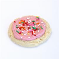 Cotton Candy Sugar Cookie · Cotton candy icing and sprinkles.