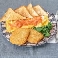 40. The LEO Omelette · Lox, eggs and onions.