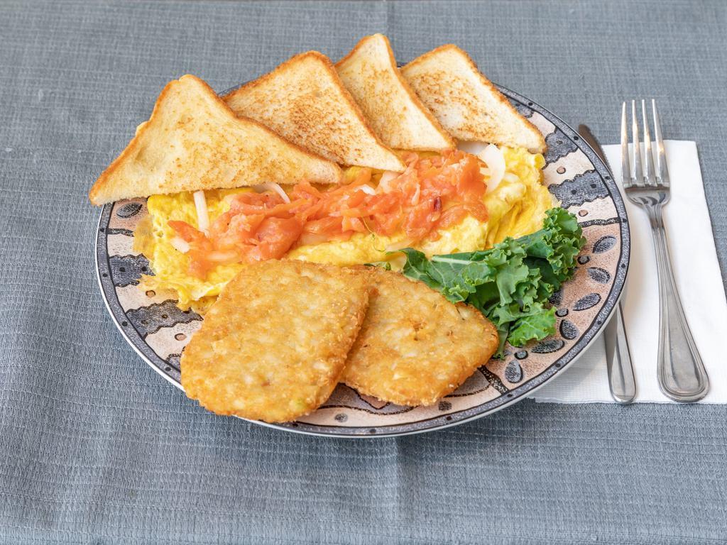 40. The LEO Omelette · Lox, eggs and onions.