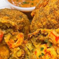 Seafood Boudin Balls · 3 Jumbo Boudin Balls loaded with crawfish and shrimp served with our signature dipping sauce. 
