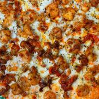 Seafood Pizza · Plush signature seafood sauce baked on top of a buttered pizza crust. Topped with shrimp, cr...