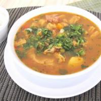 Mondongo con Arroz Blanco · Tripe soup with white rice