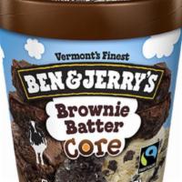 Ben & Jerry's Brownie Batter Core Pint 1 Container 473.0ml · Chocolate & Vanilla Ice Creams with Fudge Brownies & a Brownie Batter Core
