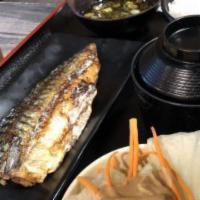 E13. Saba Shioyaki · Boiled mackerel, lightly salted.