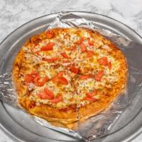 Margherita Pizza · Sauce, feta, basil, tomatoes, cheese.