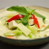Green Curry · Bamboo shoot, bell pepper, green bean, zucchini, and basil. Spicy.