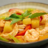 Pineapple Curry · Pineapple and bell peppers in coconut milk red curry. Spicy.