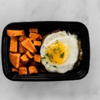 Bison Breakfast · A seared bison patty topped with an over-easy egg. The perfect compliment to the bison’s ric...