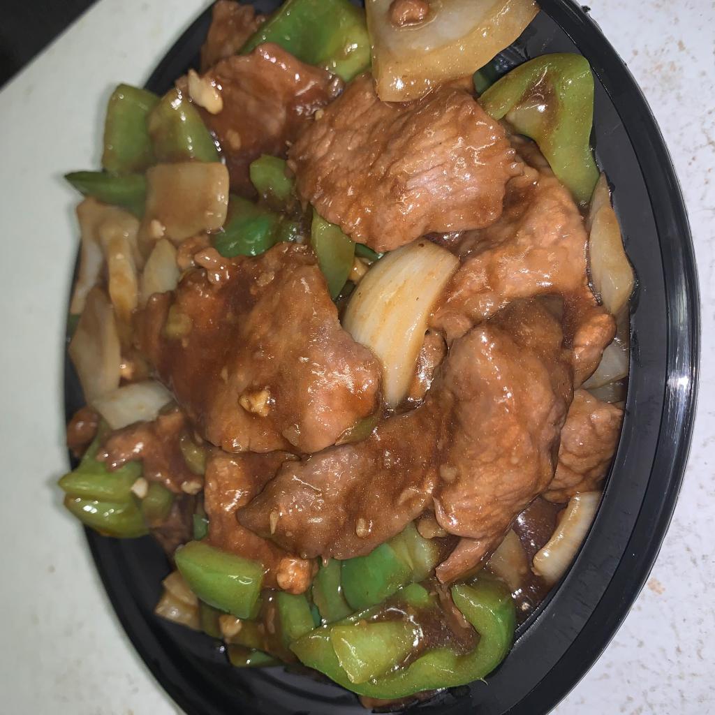 Pepper Steak with Onions · Sauteed beef with bell peppers, onions and black pepper sauce. With white rice, fried rice or lo mein.