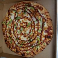 BBQ Chicken Pizza · Cheese,chicken, onion, cheese, green pepper, and BBQ sauce.