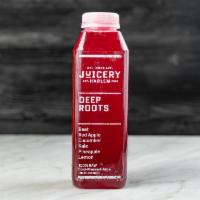 Deep Roots Juice · Beet, red apple, cucumber, kale, pineapple, lemon.