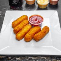 Mozzarella Sticks · Mozzarella cheese that has been coated and fried. Served with marinara sauce.