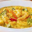 Bengali Shrimp Curry · Bay leaves, seafood stock, tempered mustard seeds, curry leaves, coconut milk, green chili paste and shallot gravy.