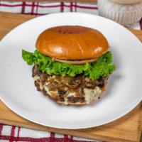 #3 Smoky Mushroom Burger · Beef patty, loaf bread, Swiss cheese, grilled onions and mushrooms, lettuce, tomato, onions,...