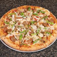 Original Crust Deluxe Pizza · Pepperoni, Italian sausage, mushrooms, green peppers, onions.