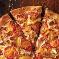 Original Crust Chicken Fresco Pizza · Grilled chicken, bacon, onions, sliced tomatoes, plus cheddar.