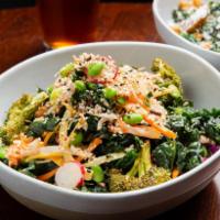 Asian Bowl · Black kale, quinoa, wild rice, edamame, red cabbage, carrots, spicy broccoli, radish, kimchi...