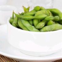 Traditional Edamame · Steamed soy beans with sea salt.