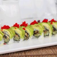 Dragon Roll · Eel and cucumber covered with avocado, tobiko and eel sauce