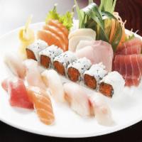 Sushi and Sashimi Combination Entree · Ten pieces of sashimi, six pieces of sushi and one spicy tuna roll. Served with your choice ...