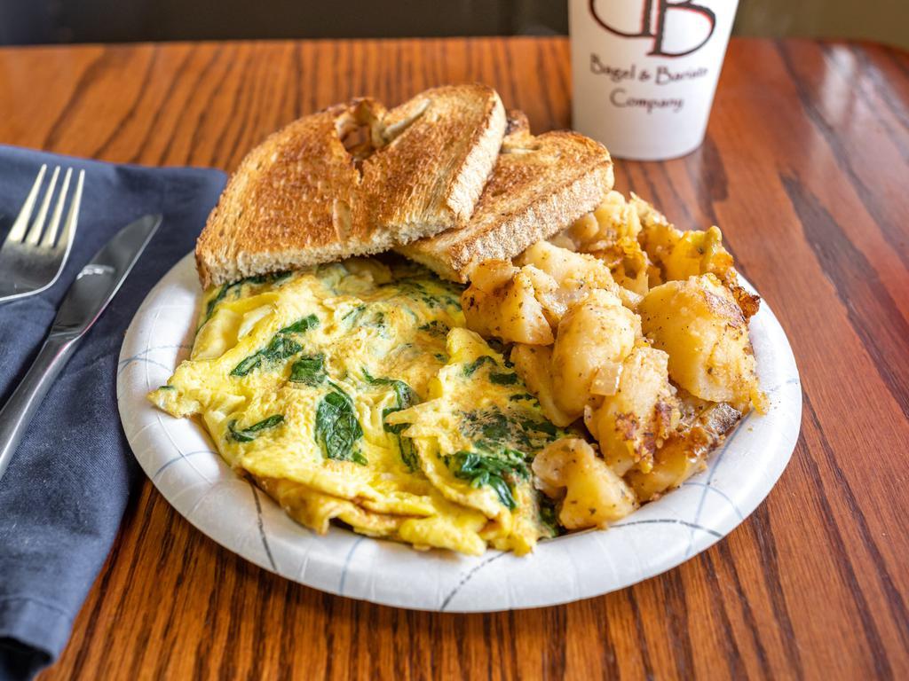 Florentine Omelette · Baby spinach and feta cheese. Served with Yukon Gold Home Fries and Toast