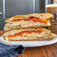 Grilled Chicken Panini · Fresh mozzarella, roasted peppers, vinegar, and oil.