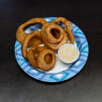 Onion Rings · Healthy portion of battered rings.